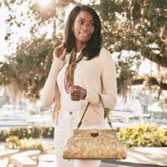 Patricia Nash Ferrara Frame Italian Leather Satchel Vintage inspired Bag Flowers - Picture 14 of 14